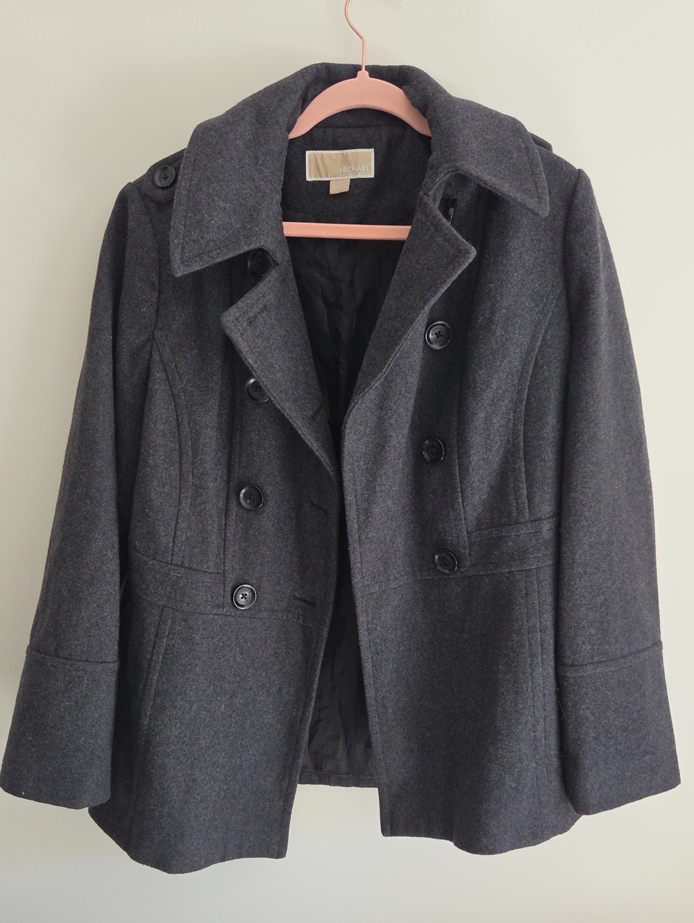 MICHAEL Michael Kors Charcoal Gray Wool Double Breasted Peacoat Jacket M